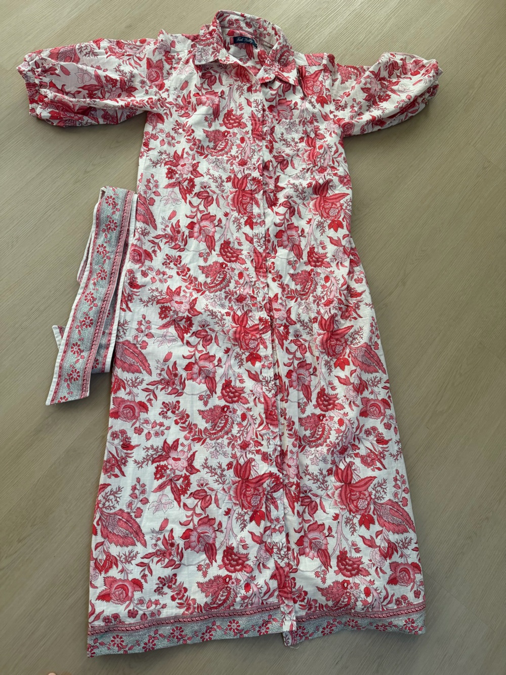 Trish Scully Floral Midi Dress w/ Belt Large Pink White